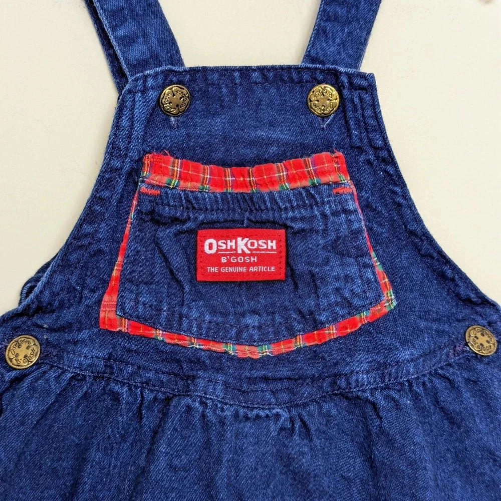 Vintage‎ OshKosh Denim & Plaid Overall Jumper Dress Union Made 80s Vestbak 2T